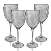 Set of 4 White Wine Glass 10.5 oz. Hand Cut Sonoma Pattern
