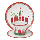 3-tlg. Tisch-Set "Weihnachtszauber" in Rot / Gr&uuml;n