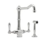 Country Kitchen Two Handle Single Hole Kitchen Faucet with Porcelain Levers Side Spray