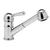 Pullout One Handle Single Hole Kitchen Faucet with Short Hand Spray Double Check Valve