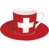 2-tlg. Espresso-Tassen Set "Schweizer Flagge" aus Porzellan