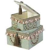 Fortune Square Boxes with Braid, Tassel and Button Knot (Set of 2)