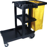 Janitor Cart/Cleaning Trolley - black janitor cart w/zippered yellow vinyl bag