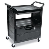 Utility Cart with Locking Doors and 2-Shelf in Black
