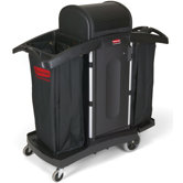 High-Security Housekeeping Cart with 2-Shelf in Black