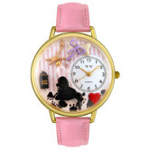 Unisex Dog Groomer Pink Leather and Goldtone Watch in Gold