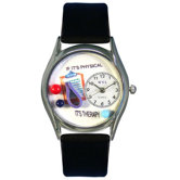Women's Physical Therapist Black Leather and Silvertone Watch in Silver