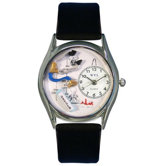 Women's Respiratory Therapist Black Leather and Silvertone Watch in Silver