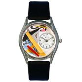 Women"s Architect Black Leather and Silvertone Watch in Silver