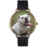 Unisex Bulldog Photo Watch with Black Leather