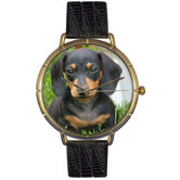 Unisex Dachshund Photo Watch with Black Leather