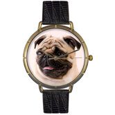 Unisex Pug Photo Watch with Black Leather