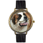 Unisex Saint Bernard Photo Watch with Black Leather