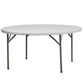 60" Round Blow Molded Plastic Folding Table in Granite White