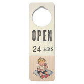 "Open 24 Hours" Wooden Doorknob Sign