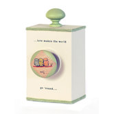 "Love Makes The World Go 'round" Wind Up Music Box in Distressed Green