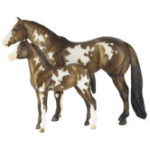 Overo Pinto Mare and Foal Figurine