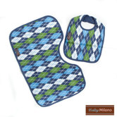 Bib and Burp Cloth in Blue Argyle
