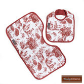 Bib and Burp Cloth Set in Burgundy Toile