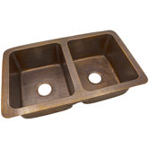 Solid Hand Hammered Copper 34" x 21" Large Double Bowl Drop-In /Undermount Kitchen Sink