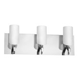 White Frosted Glass Three Light Bath Vanity in Polished Chrome