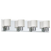Bevelled Mirror Back Plate 4 Light Wall Sconce in Polished Chrome with White Frosted Glass