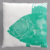 Dory Turquoise Pillow on White Linen