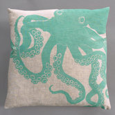 Octopus Turquoise Pillow on Natural Linen