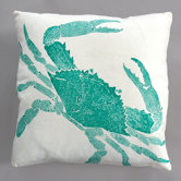 Big Crab Turquoise Pillow on White Linen