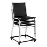 Armless Stacking Chair in Black Vinyl Upholstery