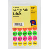 350 Count Assorted Colors Pre-Printed Garage Sale Label
