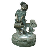 Boy with Pouring Watering Can Fountain with LED Light