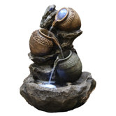 Fiberglass Pots on Rocks Fountain with LED Light