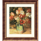 Vase with Tulips Bronze Framed Print - Pierre Auguste Renoir