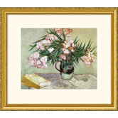Still Life: Vase with Oleanders and Books Gold Framed Print - Vincent van Gogh