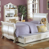 Pearl Sleigh Bed with Trundle in Pearl White