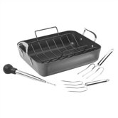 Contemporary Nonstick Roaster with V-Rack, 2 Lifters and Baster
