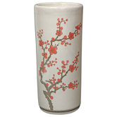 18" Cherry Blossom Umbrella Stand in Off White Crackle