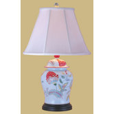 30" Porcelain Lotus Floral Temple Jar Lamp