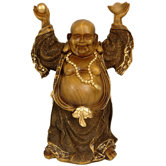12" Standing Prosperity Buddha Statue in Faux Wood Carved