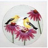 Bird Bath Finches on Glass