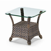 Square Glass Top Wicker End Table