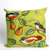 Song Birds Square Indoor/Outdoor Pillow in Green