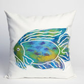 Batik Fish Square Indoor/Outdoor Pillow in Aqua