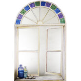 Faux Window Mirror Screen with Bottles and Stain Glass