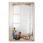 Faux Window Mirror Screen with Rooster and Oil