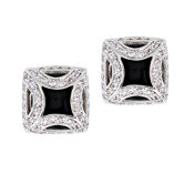 Fancy Frame Simulated Onyx Square Stud Earrings