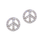 Pave Peace Sign Cubic Zirconia Stud Earrings