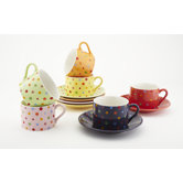 Polka Dot 7 oz. Cup and Saucer (Set of 6)
