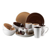 Two Tone 16 Piece Breakfast Set in Brown / Melange